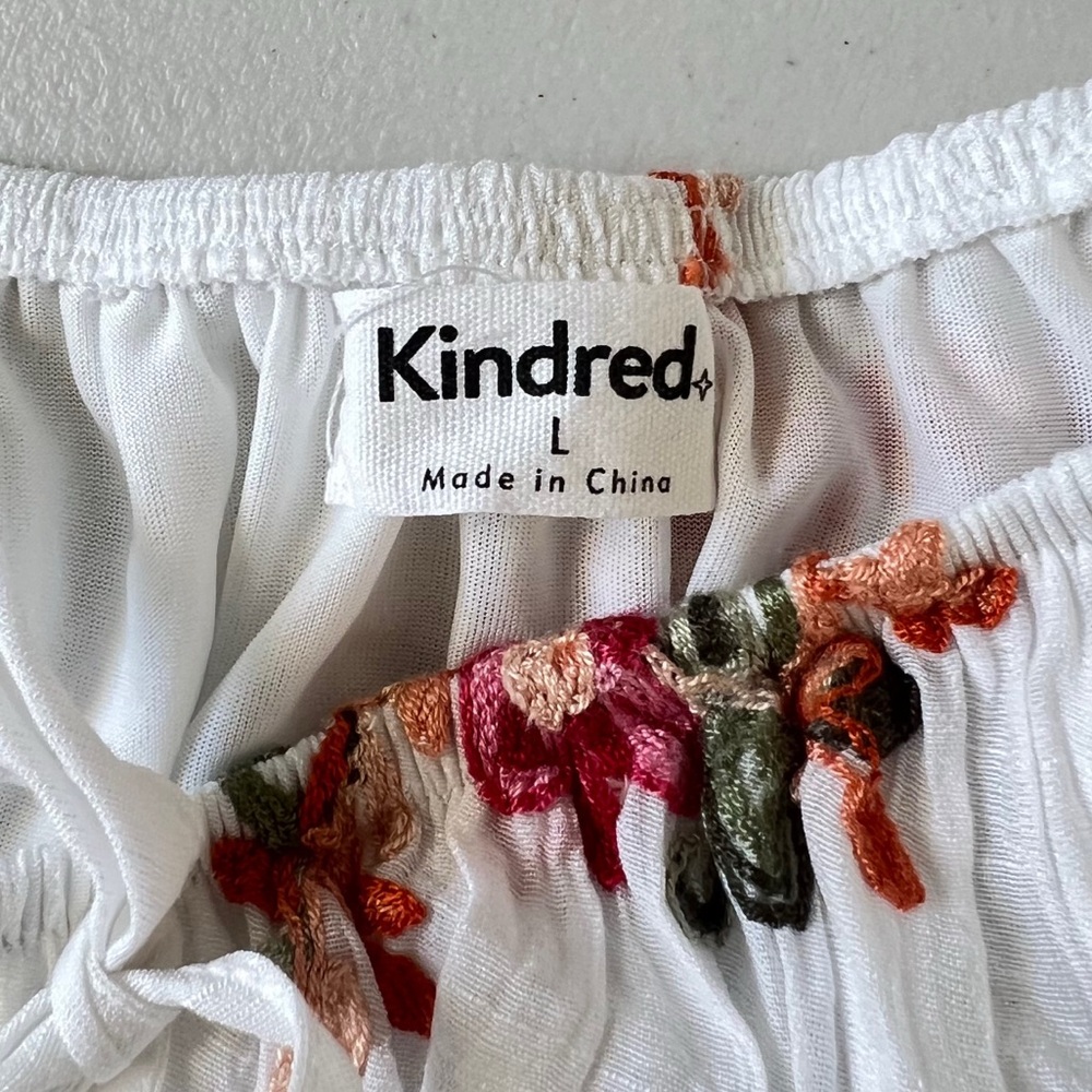 NWOT Kindred Anthropologie White Floral Cinched Maxi Dress Boho Embroidery L - Picture 3 of 10